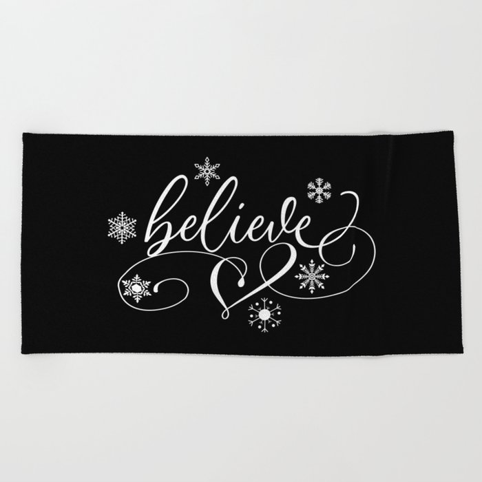 Believe Calligraphy Christmas Beach Towel