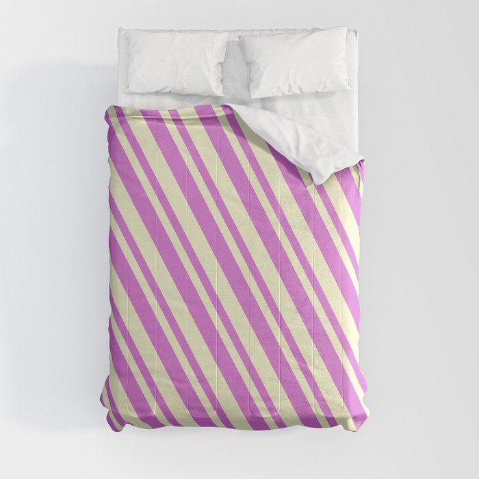 Orchid and Light Yellow Colored Lines/Stripes Pattern Comforter