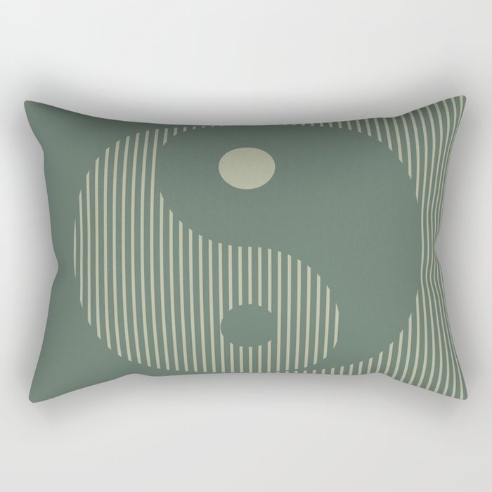 Geometric Lines Ying and Yang I in Forest Sage Rectangular Pillow