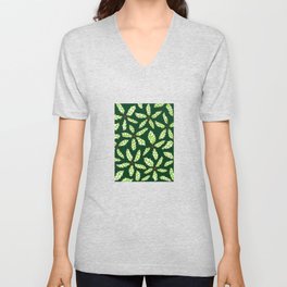 Green Pinstripe Holly with Dark Green Background  V Neck T Shirt