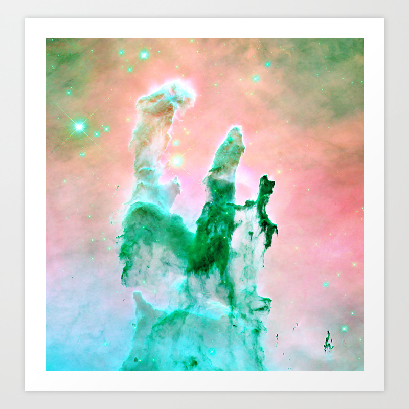 Pillars Of Creation Peachy Pink Aqua Art Print By Me101 Society6