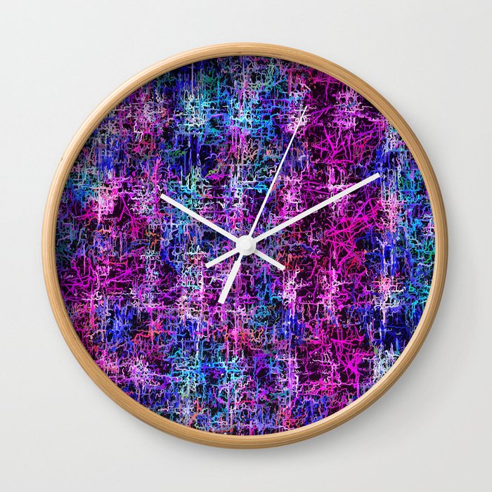 Psychedelic Abstract Art Pattern Texture Background In Pink Blue Black Wall Clock By Timla