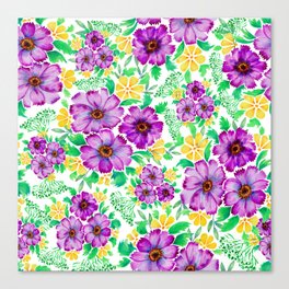 watercolor cosmos flowers pattern on white background  Canvas Print