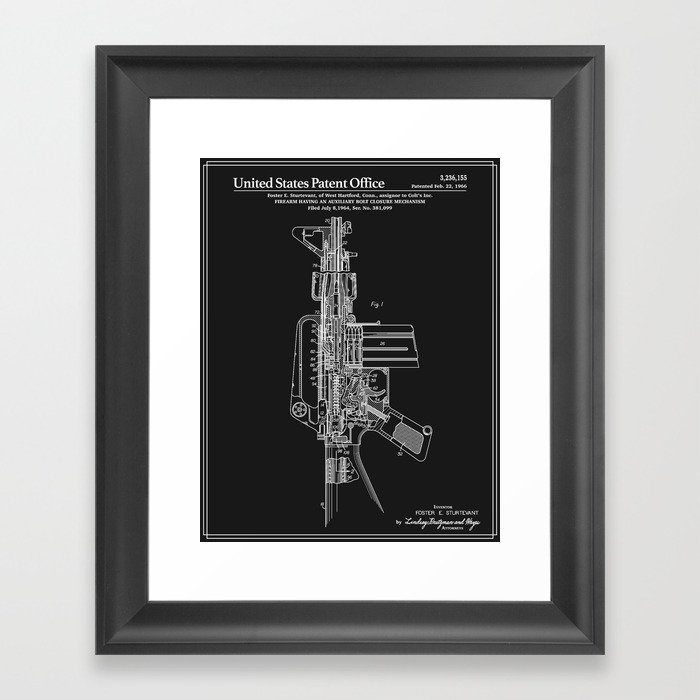 AR-15 Semi-Automatic Rifle Patent - Black Framed Art Print