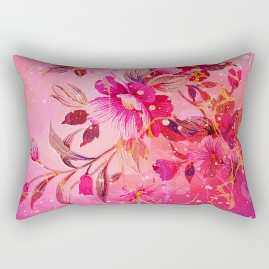 pink floral with white dots Rectangular Pillow