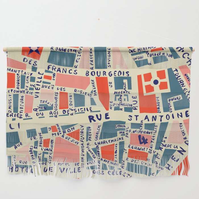 paris map blue Wall Hanging