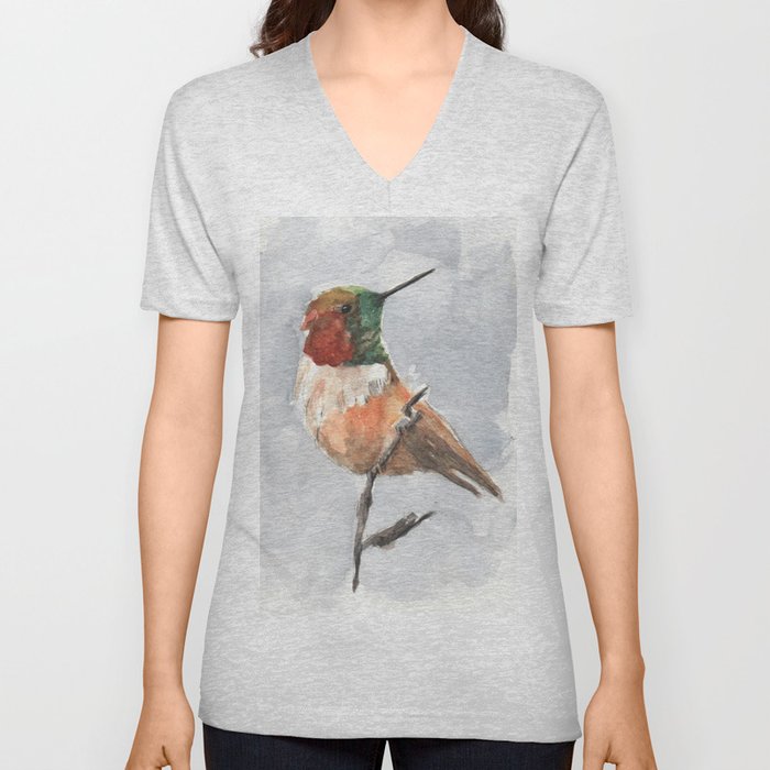 hummingbird watercolor V Neck T Shirt