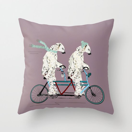 polar bears lets tandem Throw Pillow