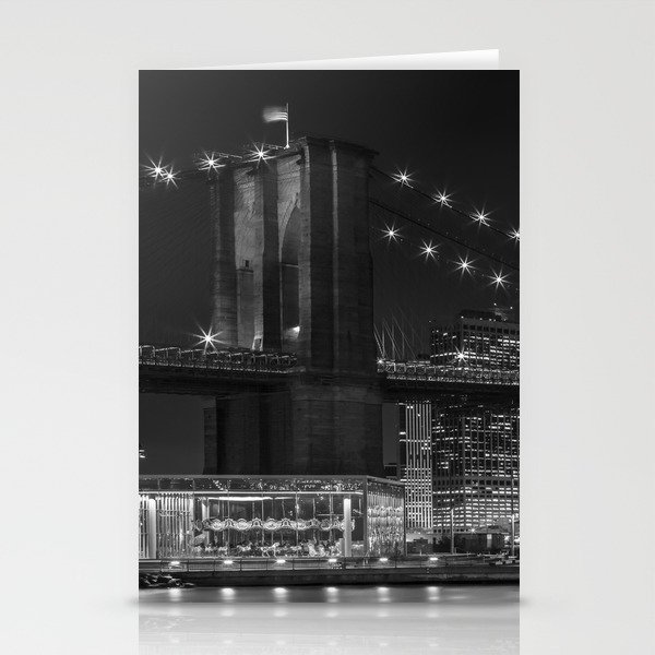 MANHATTAN SKYLINE & BROOKLYN BRIDGE Nightly Impressions | Panoramic Monochrome Stationery Cards