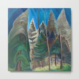 Into the forest giant trees, redwoods, sequoias, douglas fir nature landscape painting by Emily Carr for home, bedroom, & wall decor Metal Print