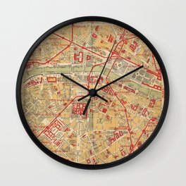 Paris City Centre Map - Vintage Full Color Wall Clock