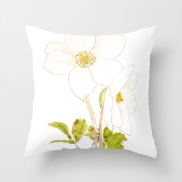 white hellebore flowers ink and watercolor  Throw Pillow