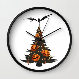Halloween Christmas Tree - White Wall Clock