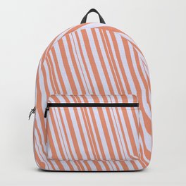 [ Thumbnail: Dark Salmon & Lavender Colored Stripes Pattern Backpack ]