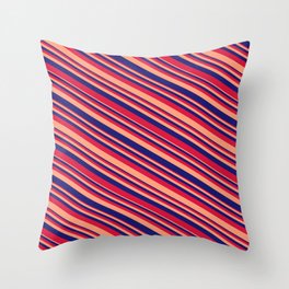 [ Thumbnail: Light Salmon, Midnight Blue & Crimson Colored Lines/Stripes Pattern Throw Pillow ]