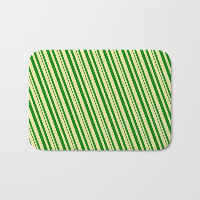 Pale Goldenrod and Green Colored Pattern of Stripes Bath Mat