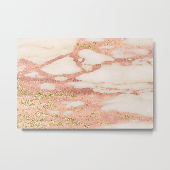 Marble - Rose Gold Shimmer Marble with Yellow Gold Glitter Metal Print