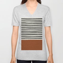 Burnt Orange x Stripes V Neck T Shirt