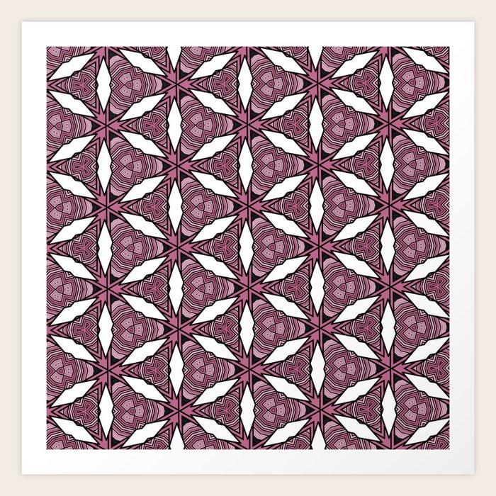 White Abstract Geometric Flower Pattern Art Print By