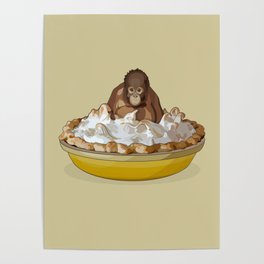 Lemon ‘Merangutan’ Pie - Orangutan Monkey in Lemon Meringue Pie Poster