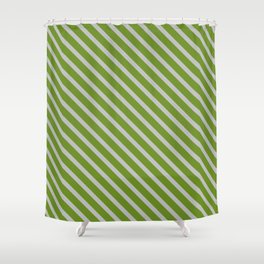 [ Thumbnail: Grey & Green Colored Pattern of Stripes Shower Curtain ]