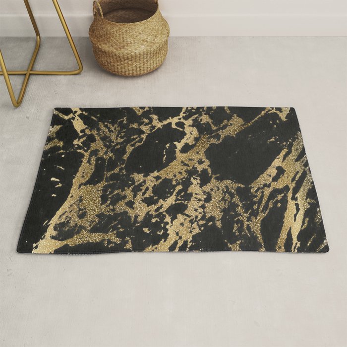 Modern faux gold glitter black marble Rug by inovarts ...