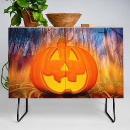 Burning Halloween Pumpkin Credenza