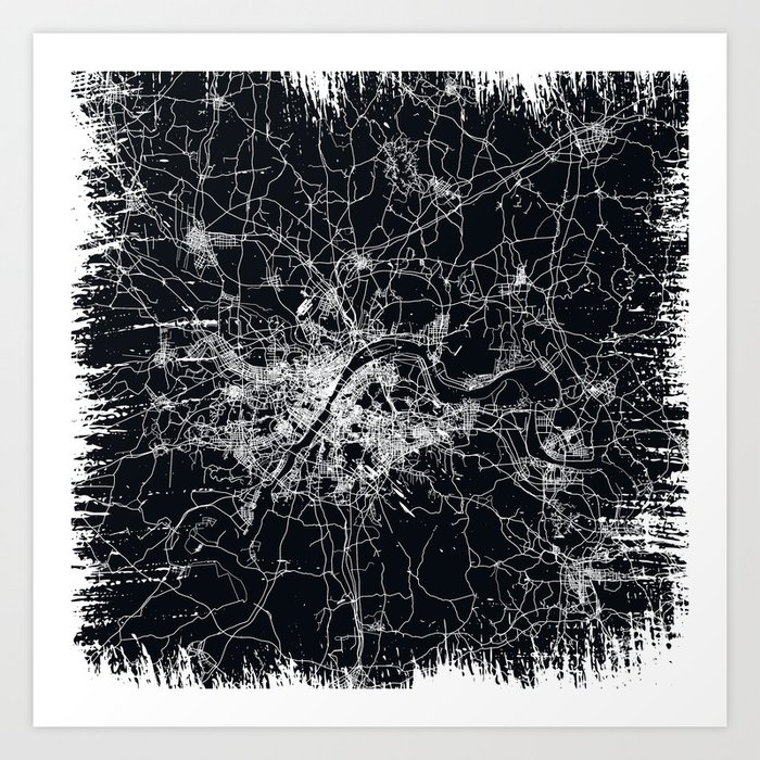 Wuhan - Black&White city Map Art Print