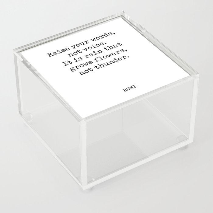 Rumi Quote 07 - Raise your words, not voice - Typewriter Print Acrylic Box