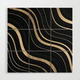 Geometrical abstract black gold wavy lines Wood Wall Art