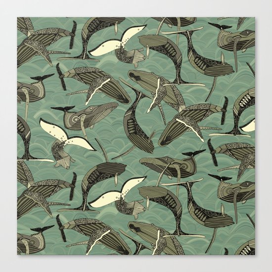 whales and waves aqua Canvas Print