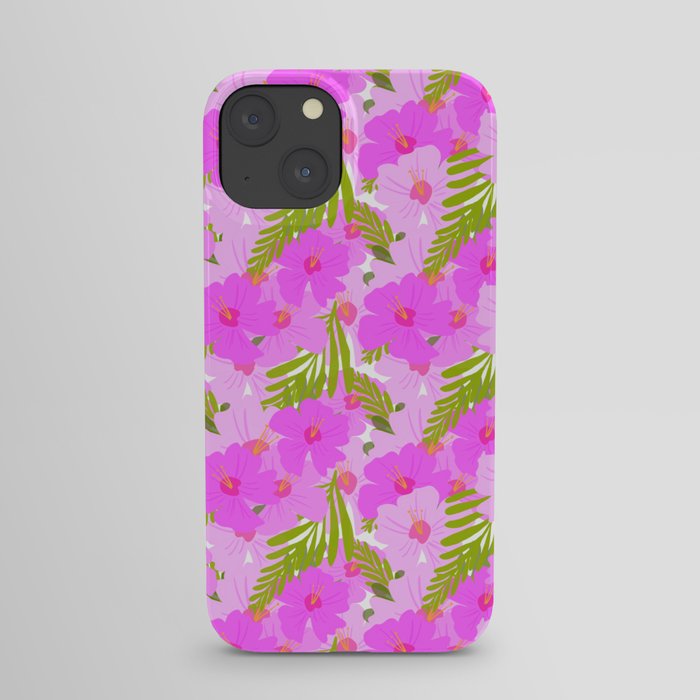 Retro Modern Hibiscus Floral Pattern Pink iPhone Case
