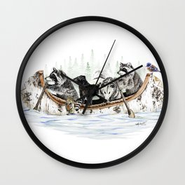 " Critter Canoe " wildlife rowing up river Wall Clock