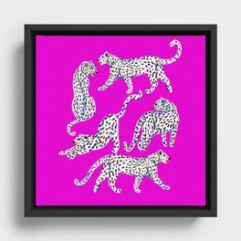 Abstract white leopards with red lips Framed Canvas