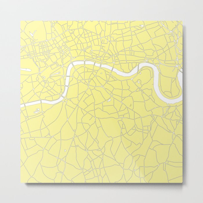 London Yellow on White Street Map Metal Print