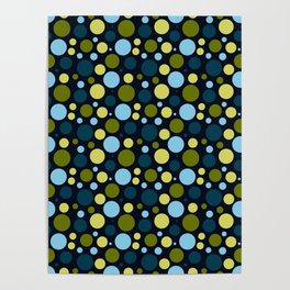Blue and green dots in black Poster