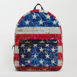 Distressed American Flag On Old Brick Wall - Horizontal Backpack | Americana, Brickwall, Americanflag, Freedom, Digital, American, Graphicdesign, Patrioticart, Starsandstripes 