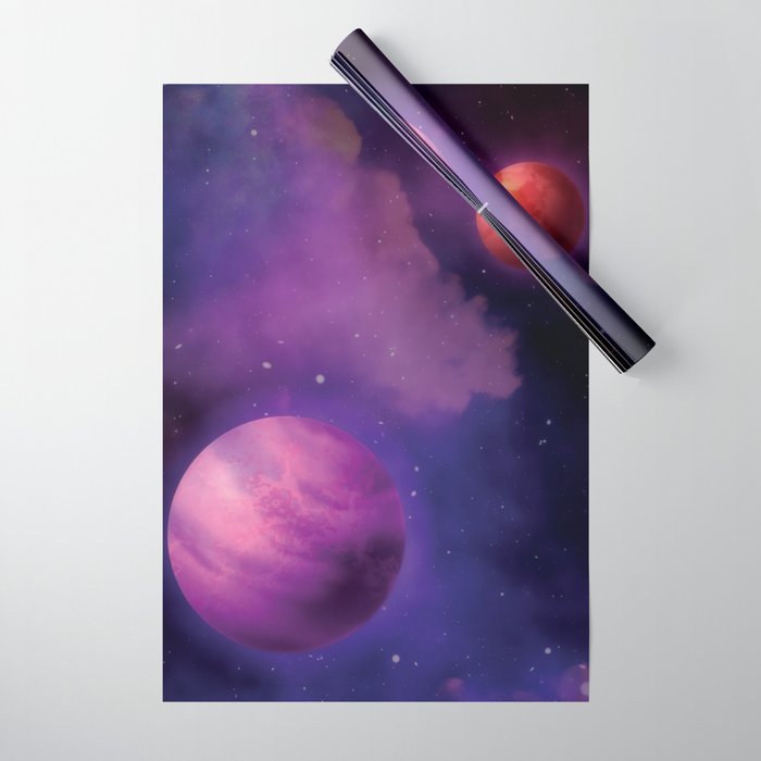 Cool Purple Outer Space Print Planet Lover Pattern Wrapping Paper