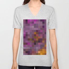 graphic design geometric pixel square pattern abstract in pink purple yellow V Neck T Shirt