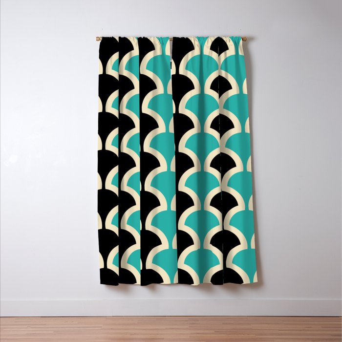 Classic Fan Or Scallop Pattern 442 Black And Turquoise Blackout Curtain By Tonymagner Society6