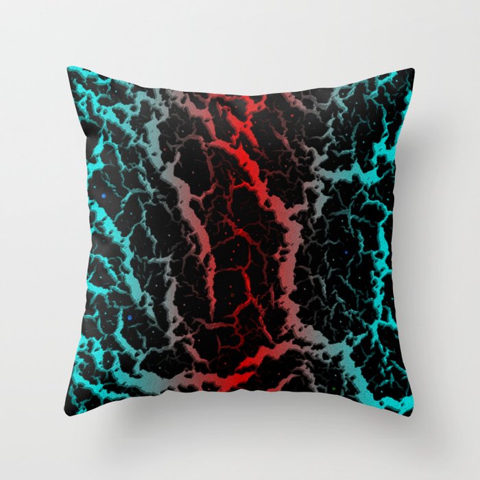 Cracked Space Lava - Cyan/Red Throw Pillow
