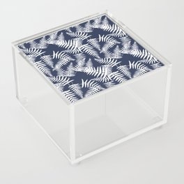 Navy Blue And White Fern Leaf Pattern Acrylic Box