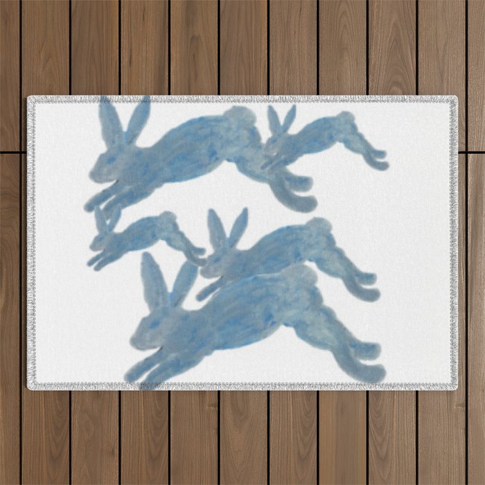 Bunny Stampede Bubbies Rabbits Painting Print Outdoor Rug