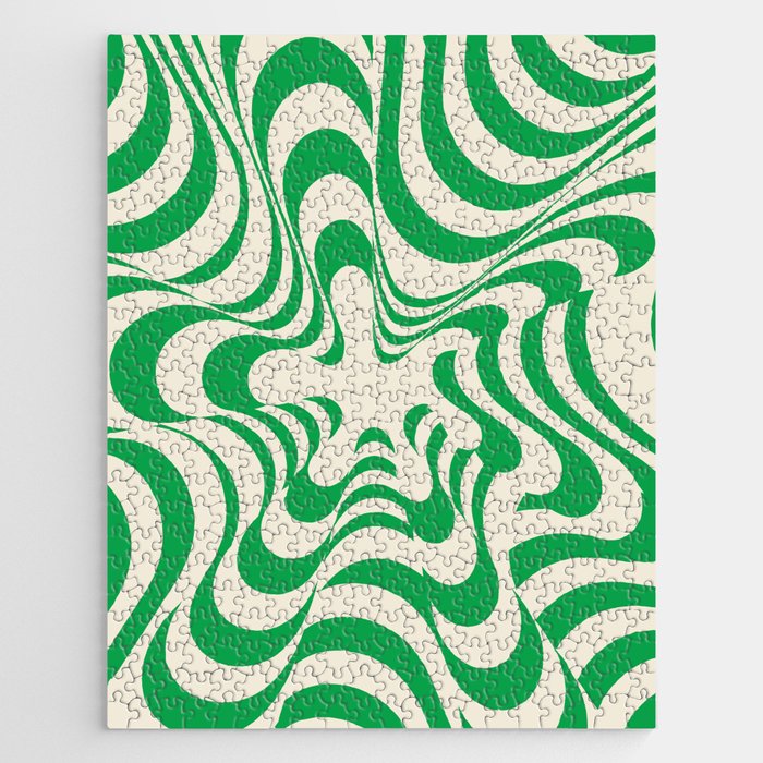 Abstract Groovy Retro Liquid Swirl in Green Pattern Jigsaw Puzzle