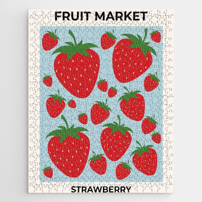 Fruit Market Print Strawberry Print Blue Retro Wall Art Fruit Art Food Art Abstract Modern Jigsaw Puzzle