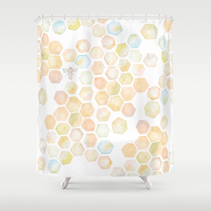 Bee and honeycomb watercolor Shower Curtain