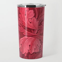 William Morris herbaceous acanthus crimson red Italian Laurel textile floral leaf print for duvet, curtain, pillow, bathroom, wallpaper, and home and wall decor Travel Mug