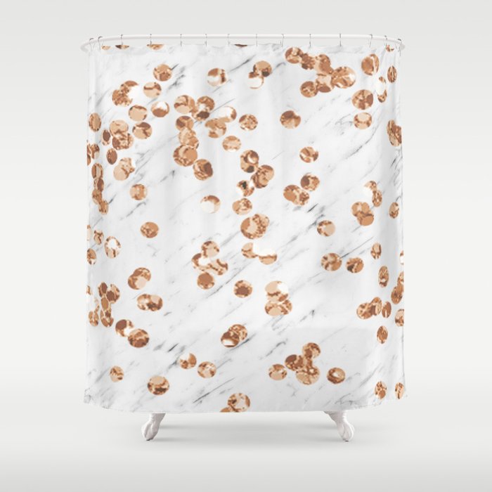 Rose gold crystals - white marble Shower Curtain