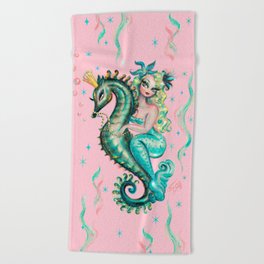 Mermaid Riding a Seahorse Prince Beach Towel
