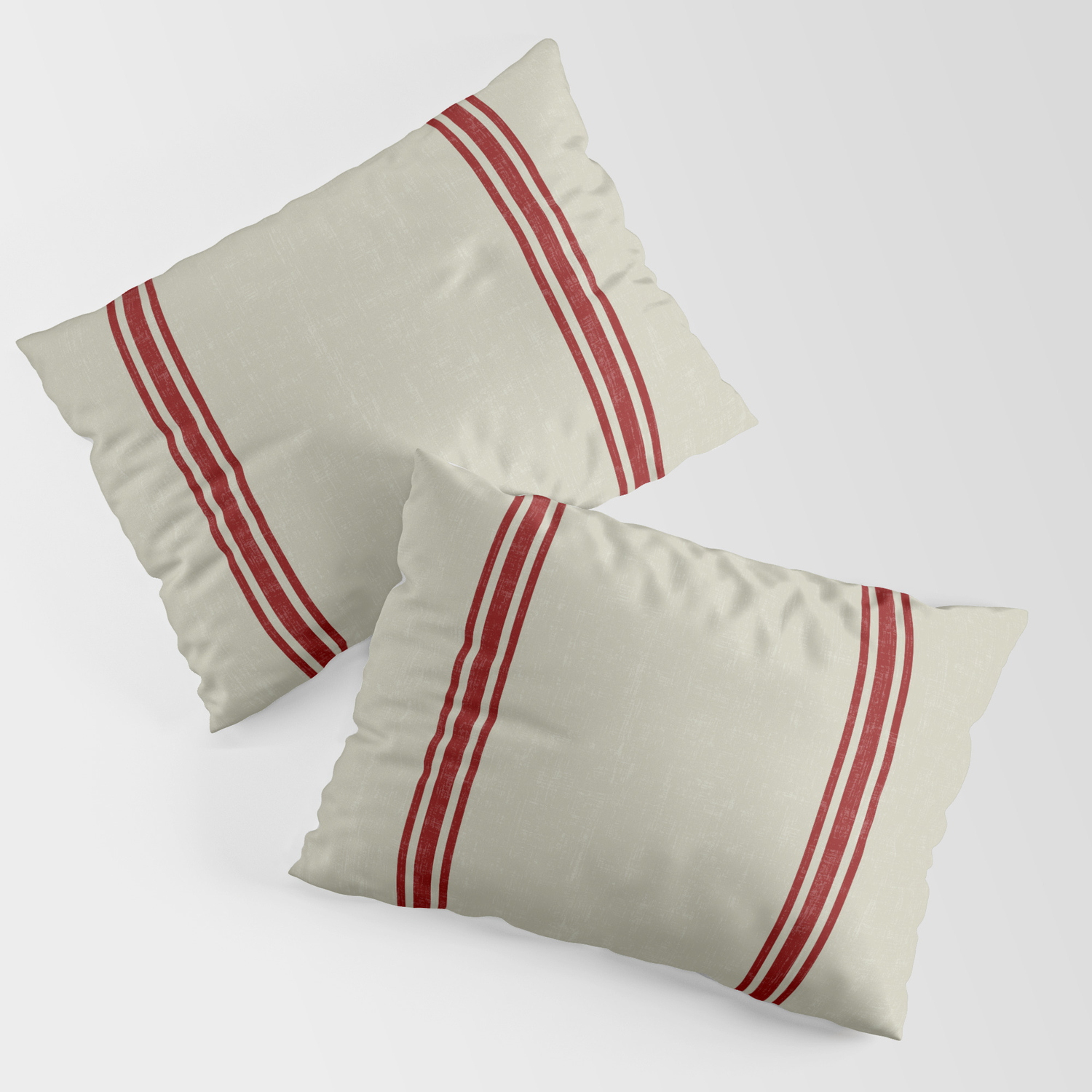 red grain sack pillows